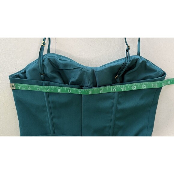 Galena Signature Teal Satin Maxi Spaghetti Strap Corset Bodice Flowy A-Line Sz 2 - Picture 7 of 8